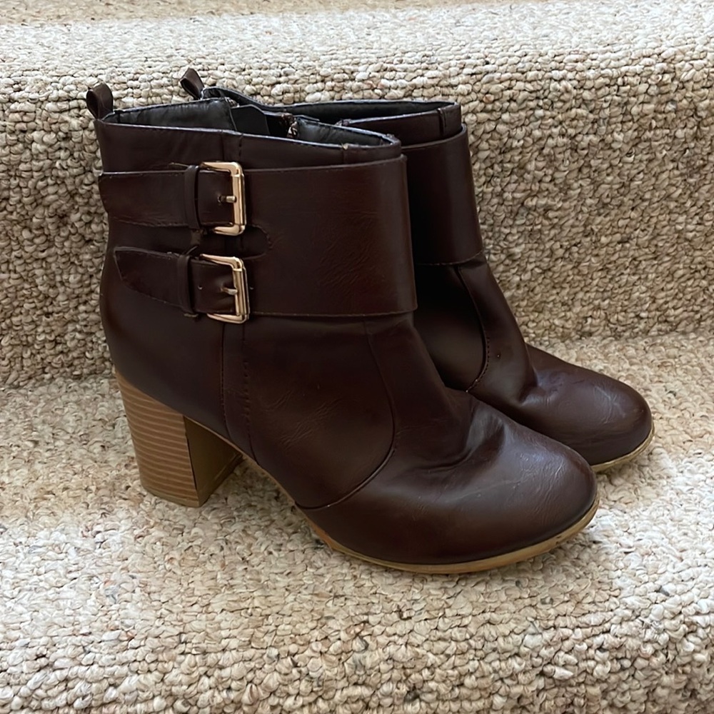 Used brown booties, women size 8.5